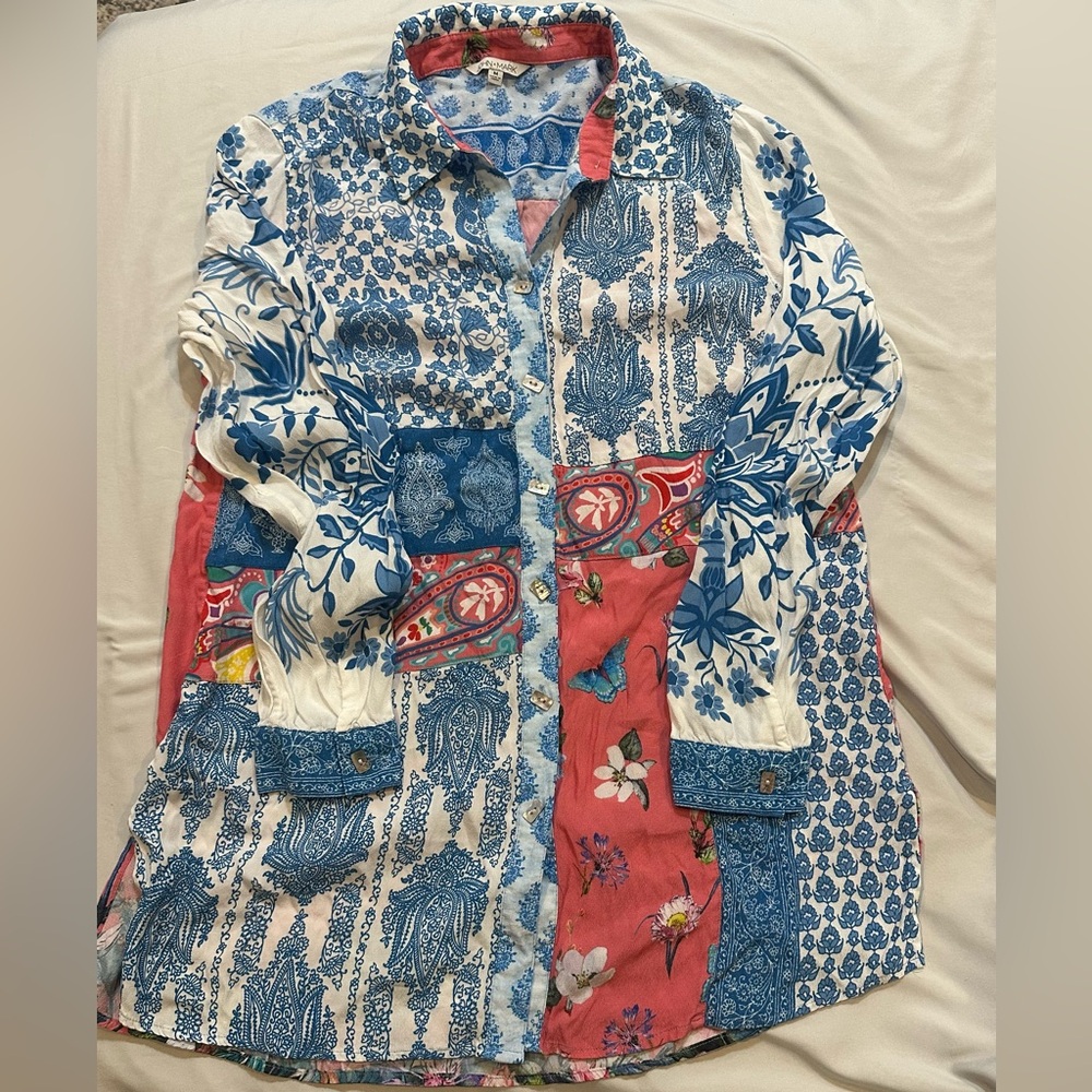 John Mark Patchwork Button Down Floral Paisley Tu… - image 5